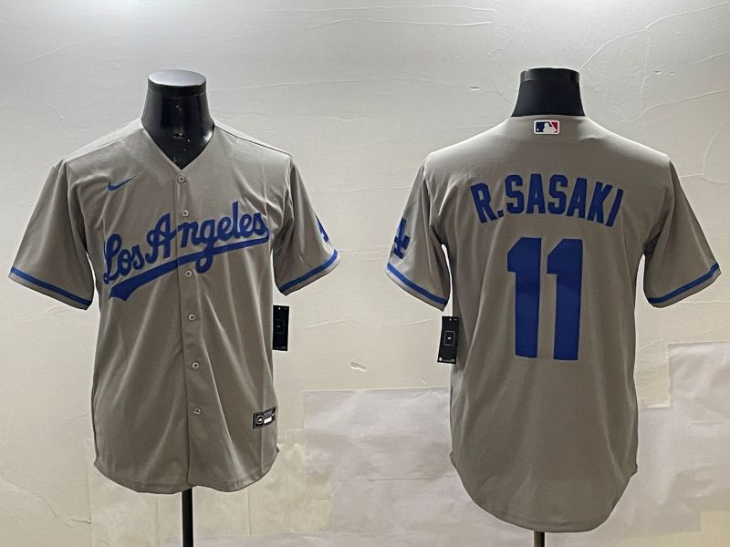 Men Los Angeles Dodgers #11 R.Sasaki Grey Game 2025 Nike MLB Jersey style 1